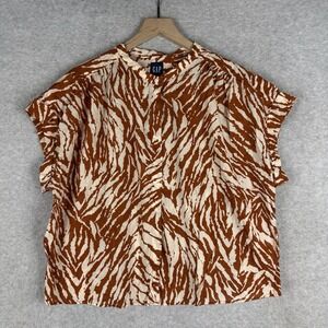 Gap Shirt‎ Womens Large Beige Brown Animal Print Button Up Preppy Cotton NEW